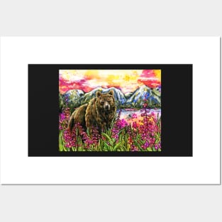 Alaska Brown Bear in the Fireweed Posters and Art